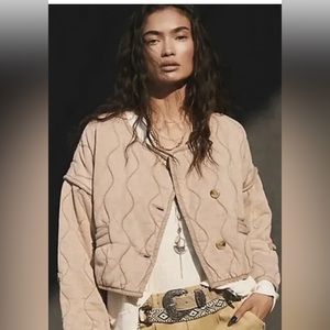 Free People Gwynnie Quilted Jacket Top Cardigan Boxy Buttondown Cozy XL $168